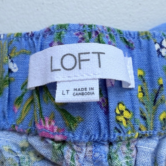 LOFT Tall Fluid Wide Leg Elastic Waist Pants in Bouquet Linen Blend Floral LT - Picture 9 of 12